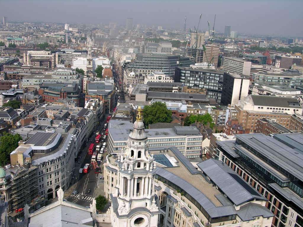 London St. Pauls Cathedral 10 Golden Gallery View Of Ludgate Hill From the top of the Golden Gallery at St. Paul�s Cathedral, we looked towards the west, looking up Ludgate Hill.